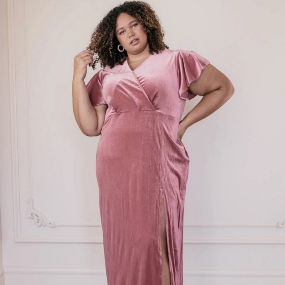 JessaKae Everly Dress, Light Pink, Velvet, Size 3XL